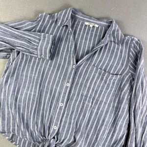 Blush 1X Blue White Stripe Button Down Shirt Tie Front Long Sleeve Womens